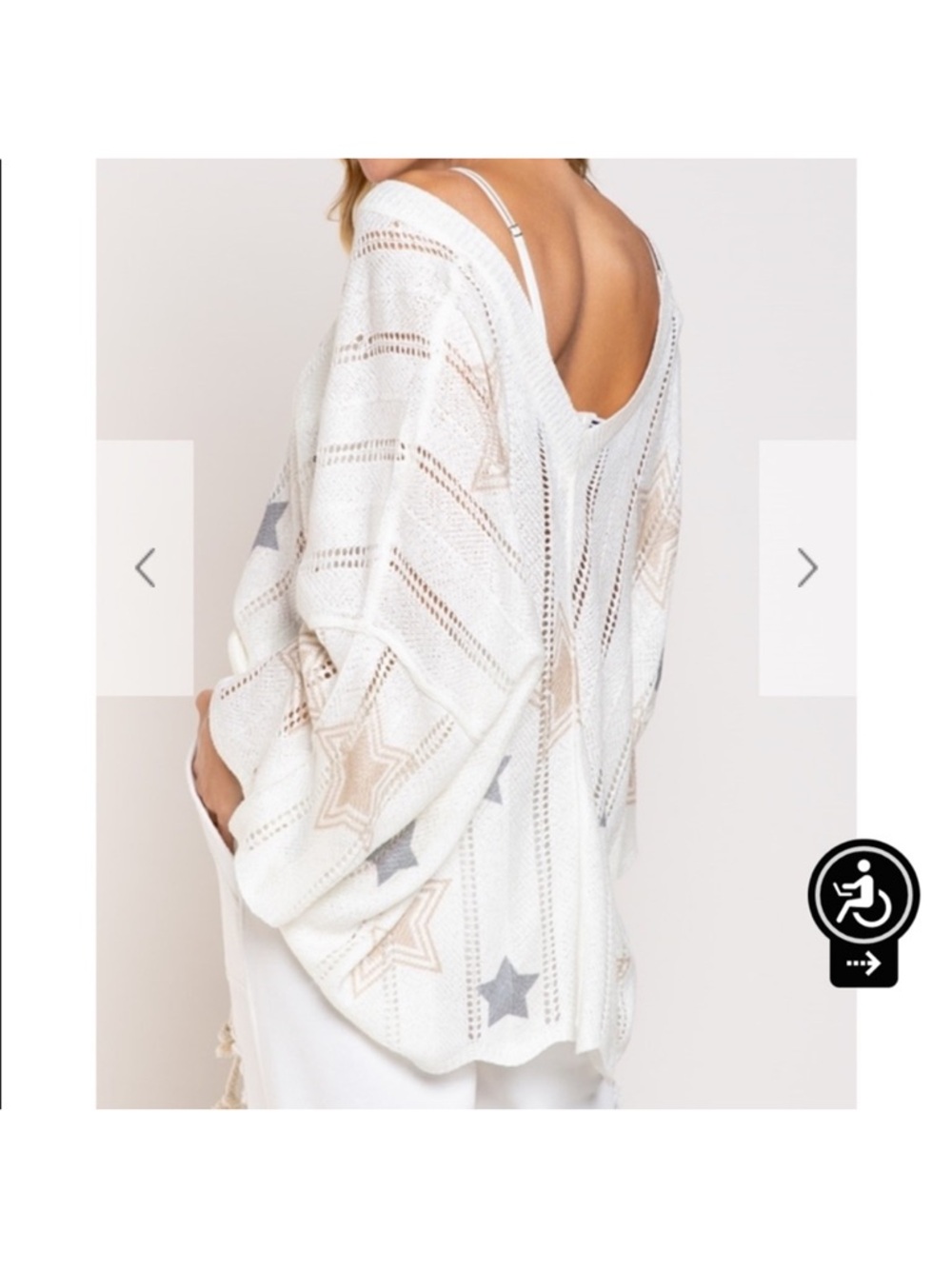 POL Cream Open-Knit V-Neck Sweater with Pastel Stars - Picture 15 of 16
